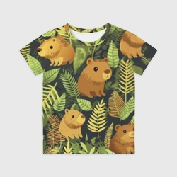 Детская футболка 3D Капибары - лесной маскировочный камуфляж