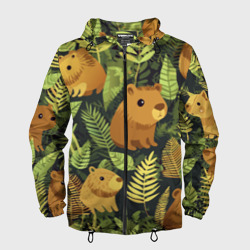 Мужская ветровка 3D Капибары - лесной маскировочный камуфляж