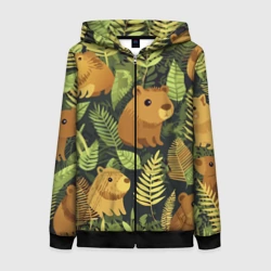 Женская толстовка 3D на молнии Капибары - лесной маскировочный камуфляж