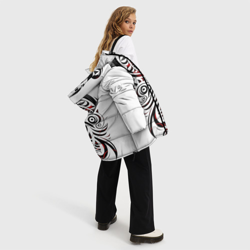Женская зимняя куртка 3D с принтом Трайбл тату узоры, вид сбоку #3