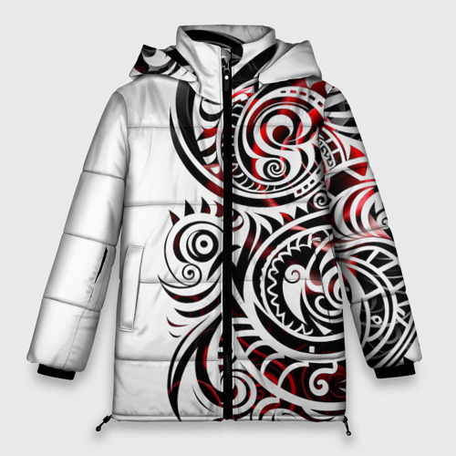 Женская зимняя куртка 3D с принтом Трайбл тату узоры, вид спереди #2