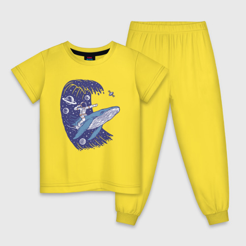 Детская пижама хлопок с принтом Космонавт верхом на ките, вид спереди #2