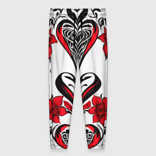 Женские брюки 3D с принтом Красный узор сердце, вид спереди #2