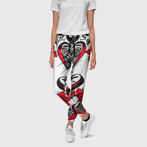 Женские брюки 3D с принтом Красный узор сердце, фото на моделе #1
