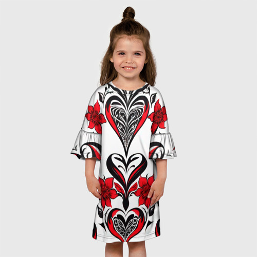Детское платье 3D с принтом Красный узор сердце, вид сбоку #3