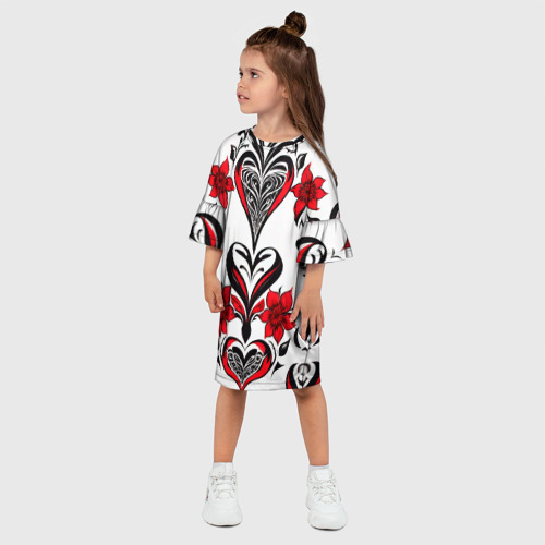 Детское платье 3D с принтом Красный узор сердце, фото на моделе #1