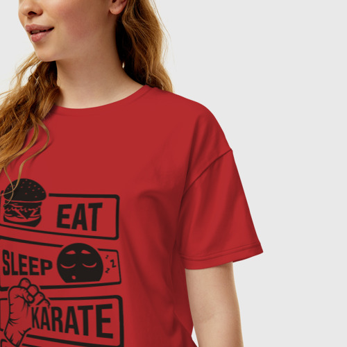 Женская футболка хлопок Oversize с принтом Есть спать карате, фото на моделе #1