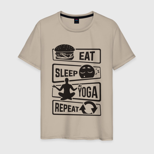 Мужская футболка хлопок с принтом Eat sleep yoga repeat, вид спереди #2