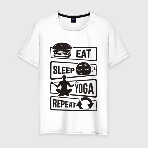 Мужская футболка из хлопка с принтом Eat sleep yoga repeat, вид спереди №1