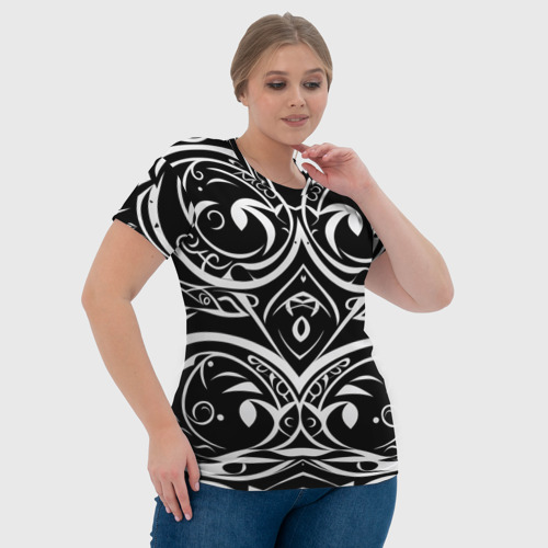 Женская футболка 3D с принтом Белое на чёрном, фото #4