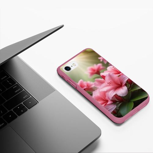 Чехол для iPhone 7/8 матовый с принтом Нежно розовые лилии в лучах солнца, фото #5