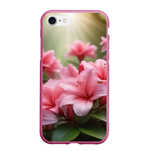 Чехол для iPhone 7/8 матовый с принтом Нежно розовые лилии в лучах солнца, вид спереди #2