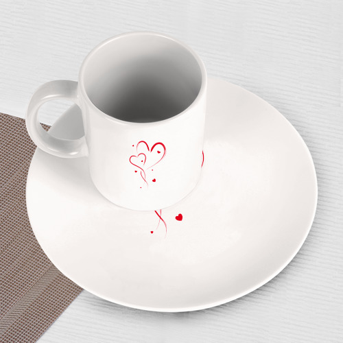 Набор: тарелка + кружка Пересекающиеся красные сердца - фото 3