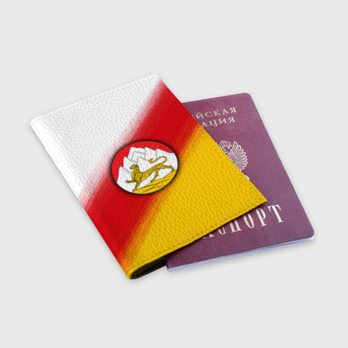 Обложка для паспорта матовая кожа Герб Осетии на фоне, цвет черный - фото 3