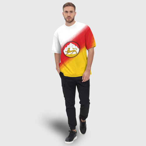 Мужская футболка oversize 3D Герб Осетии на фоне, цвет 3D печать - фото 5
