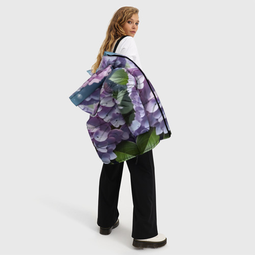 Женская зимняя куртка 3D с принтом Гортензии садовые, вид сбоку #3