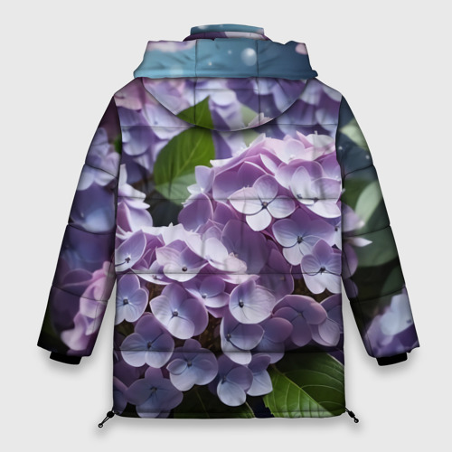 Женская зимняя куртка 3D с принтом Гортензии садовые, вид сзади #1