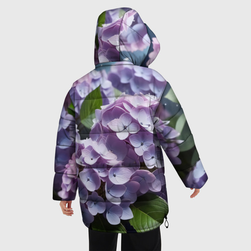 Женская зимняя куртка 3D с принтом Гортензии садовые, вид сзади #2