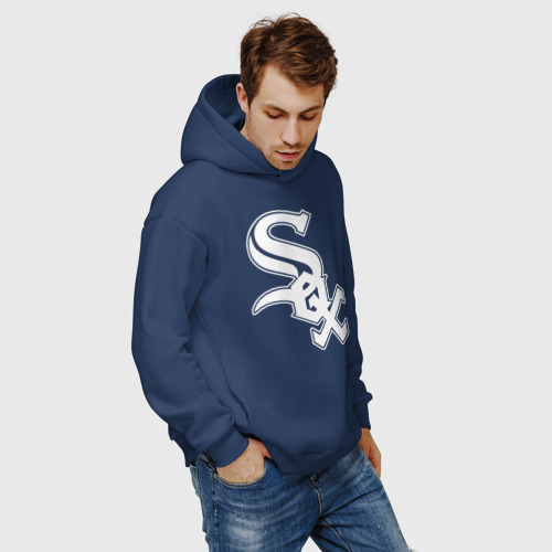 Мужское худи Oversize хлопок Chicago white sox - baseball, цвет темно-синий - фото 7