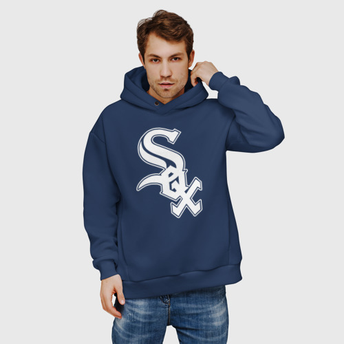 Мужское худи Oversize хлопок Chicago white sox - baseball, цвет темно-синий - фото 3