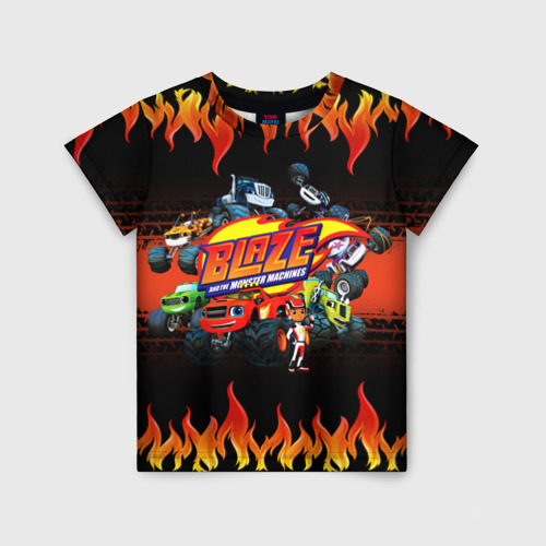 Детская футболка с принтом Вспыш и чудо машинки с пламенем, вид спереди №1