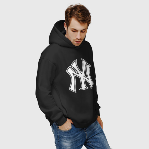 Мужское худи Oversize хлопок New York yankees - baseball logo, цвет черный - фото 7