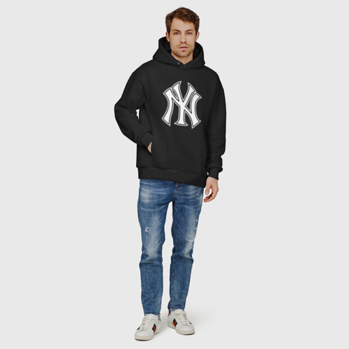 Мужское худи Oversize хлопок New York yankees - baseball logo, цвет черный - фото 6