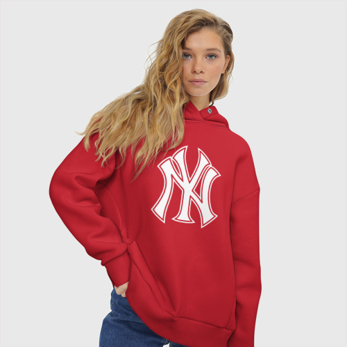 Женское худи Oversize хлопок New York yankees - baseball logo, цвет красный - фото 4