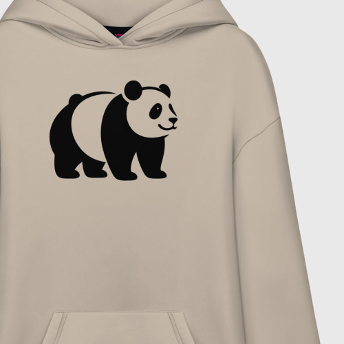 Худи SuperOversize хлопок Стоящая на четырёх лапах чёрная панда, цвет миндальный - фото 3