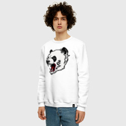 Свитшот с принтом Оскал панды для мужчины, вид на модели спереди №2. Цвет основы: белый