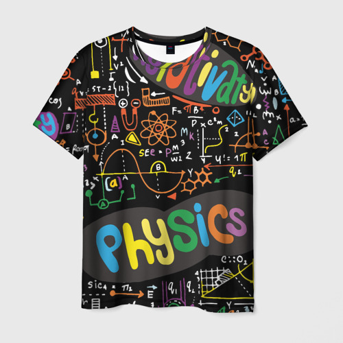 Мужская футболка 3D с принтом Физика и формулы, вид спереди #2