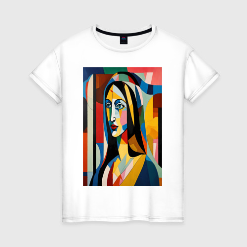 Женская футболка из хлопка с принтом Мона Лиза в стиле Пабло Пикассо, вид спереди №1