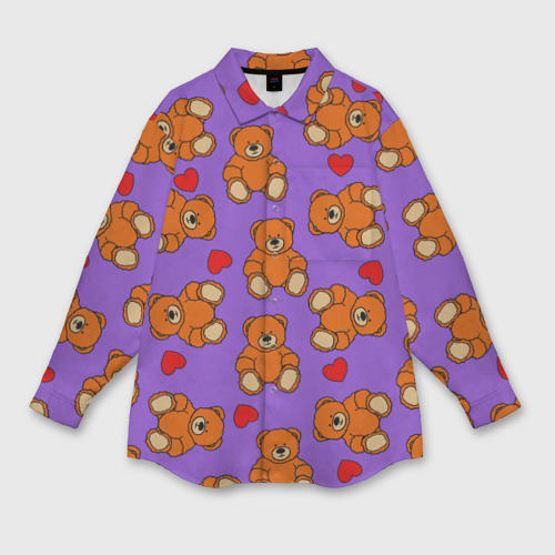 Мужская рубашка oversize 3D с принтом Игрушечные мишки и сердца, вид спереди #2
