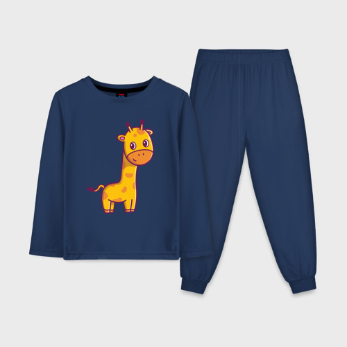 Детская пижама с лонгсливом хлопок с принтом Скромный жирафик, вид спереди #2