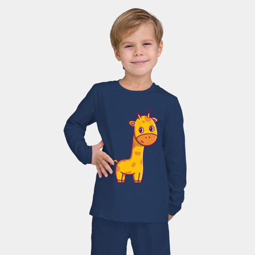 Детская пижама с лонгсливом хлопок с принтом Скромный жирафик, фото на моделе #1