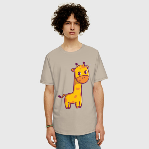 Мужская футболка хлопок Oversize с принтом Скромный жирафик, фото на моделе #1