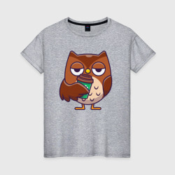 Женская футболка хлопок Сова со стаканчиком кофе