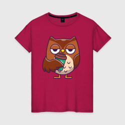 Женская футболка хлопок Сова со стаканчиком кофе