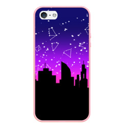 Чехол для iPhone 5/5S матовый Фиолетовое небо и тёмный город со звёздами