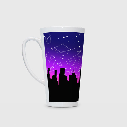 Кружка Латте с принтом Фиолетовое небо и тёмный город со звёздами, вид спереди #2