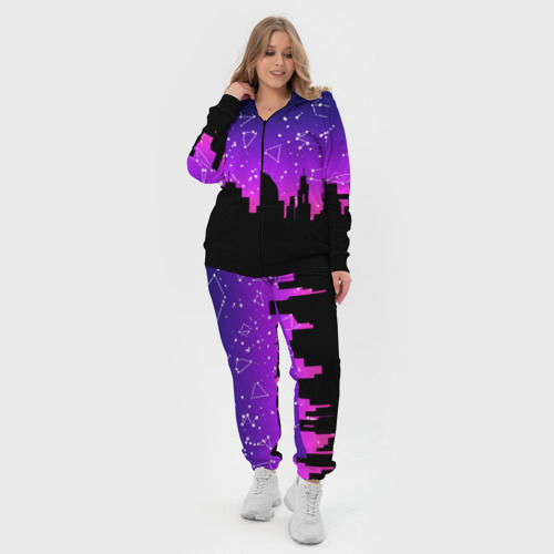 Женский костюм 3D с принтом Фиолетовое небо и тёмный город со звёздами, вид сбоку #3