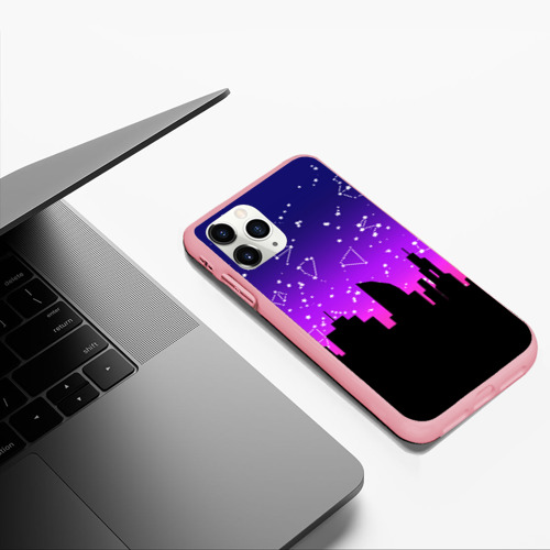 Чехол для iPhone 11 Pro Max матовый с принтом Фиолетовое небо и тёмный город со звёздами, фото #5