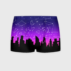 Мужские трусы 3D Фиолетовое небо и тёмный город со звёздами