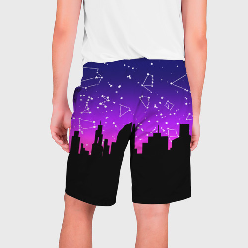 Мужские шорты 3D Фиолетовое небо и тёмный город со звёздами, цвет 3D печать - фото 2