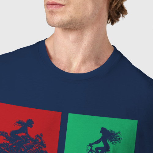 Мужская футболка хлопок Силуэты девушек на велосипедах и мотоциклах, цвет темно-синий - фото 6