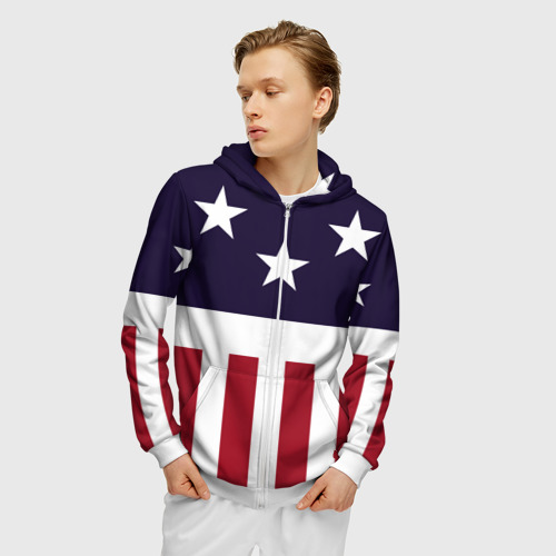 Мужская толстовка 3D на молнии В стиле флага Америки, цвет белый - фото 3