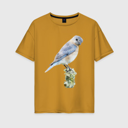 Женская футболка хлопок Oversize Птичка голубая сиалия