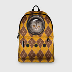 Рюкзак с принтом Аргайл кот в переноске для любого человека, вид спереди №3. Цвет основы: белый