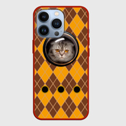 Чехол для iPhone 13 Pro Аргайл кот в переноске