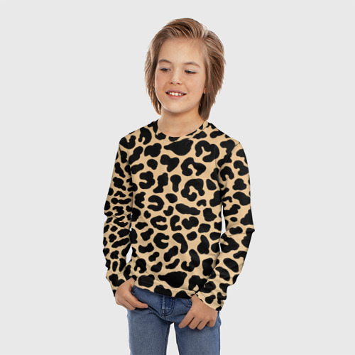 Детский лонгслив 3D с принтом Светлый леопардовый, фото на моделе #1